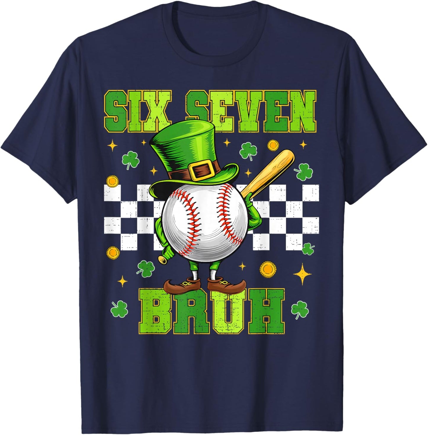 67 Bruh St Patricks Day Six Seven Meme Baseball Boys Kids T-Shirt - T-Shirt | Navy
