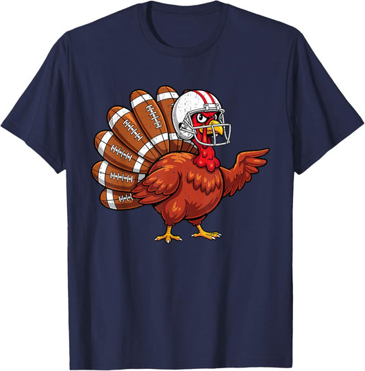 Funny Turkey Football Fall Thanksgiving Costume Men Boy Kids T-Shirt - T-Shirt | Navy