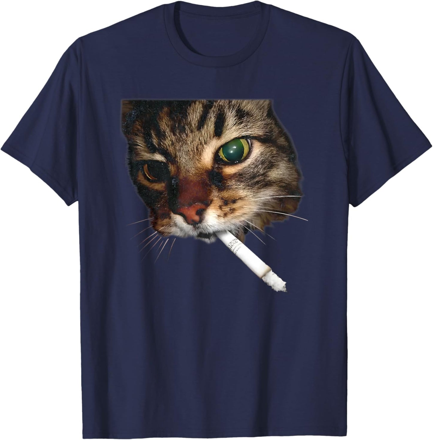 Funny Cat Smoking Vintage Grunge Meme Women Men Cat Lover T-Shirt - T-Shirt | Navy