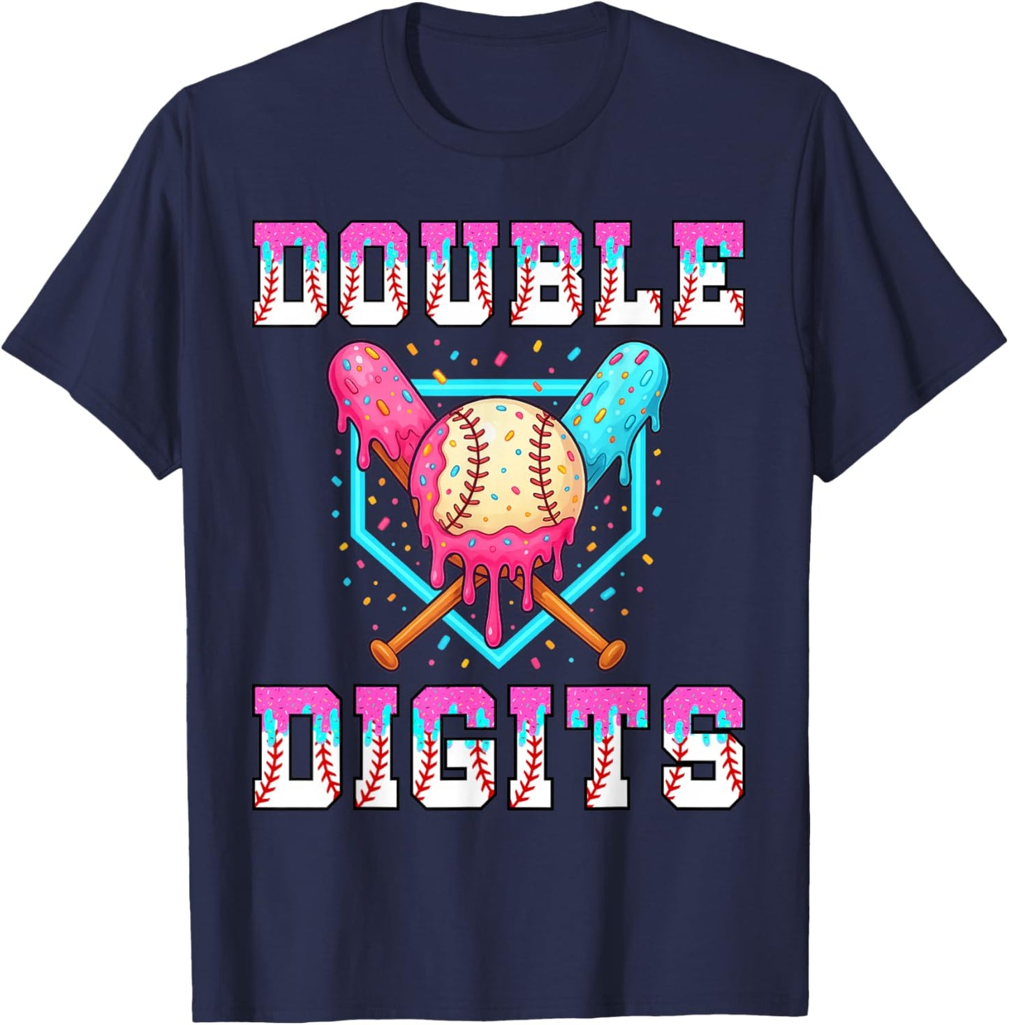 10th Birthday Shirt Boys Baseball Drip Theme Double Digits T-Shirt - T-Shirt | Navy
