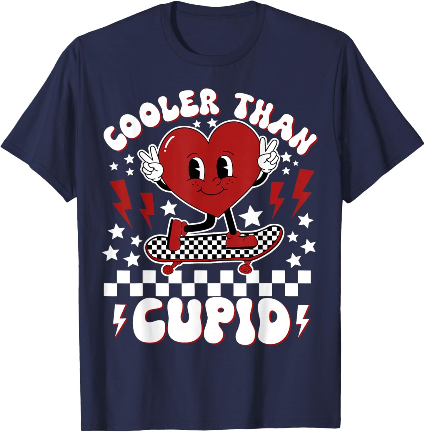 Cooler Than Cupid Heart Boy Checkered Toddler Kids T-Shirt - T-Shirt | Navy