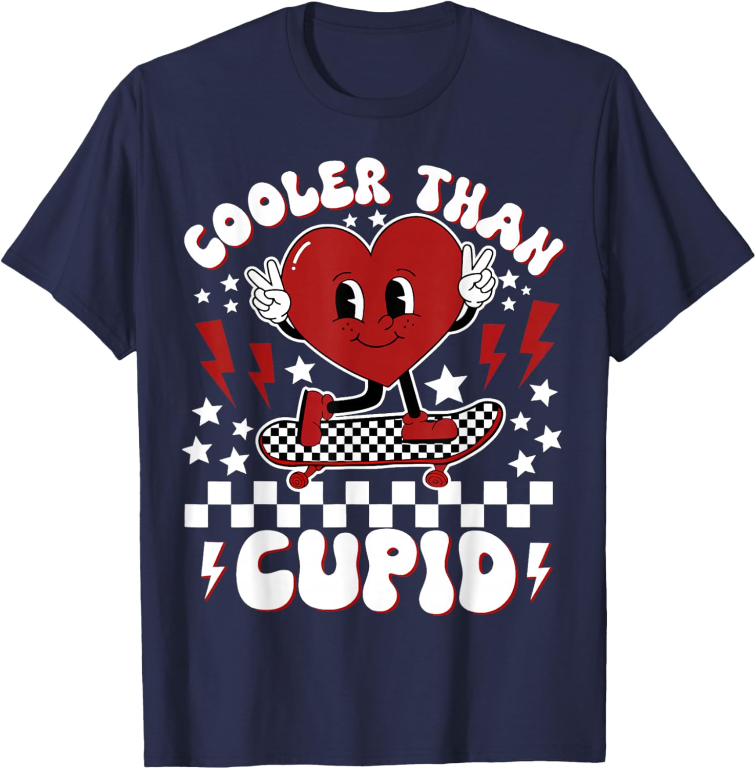 Cooler Than Cupid Heart Boy Checkered Toddler Kids T-Shirt - T-Shirt | Navy
