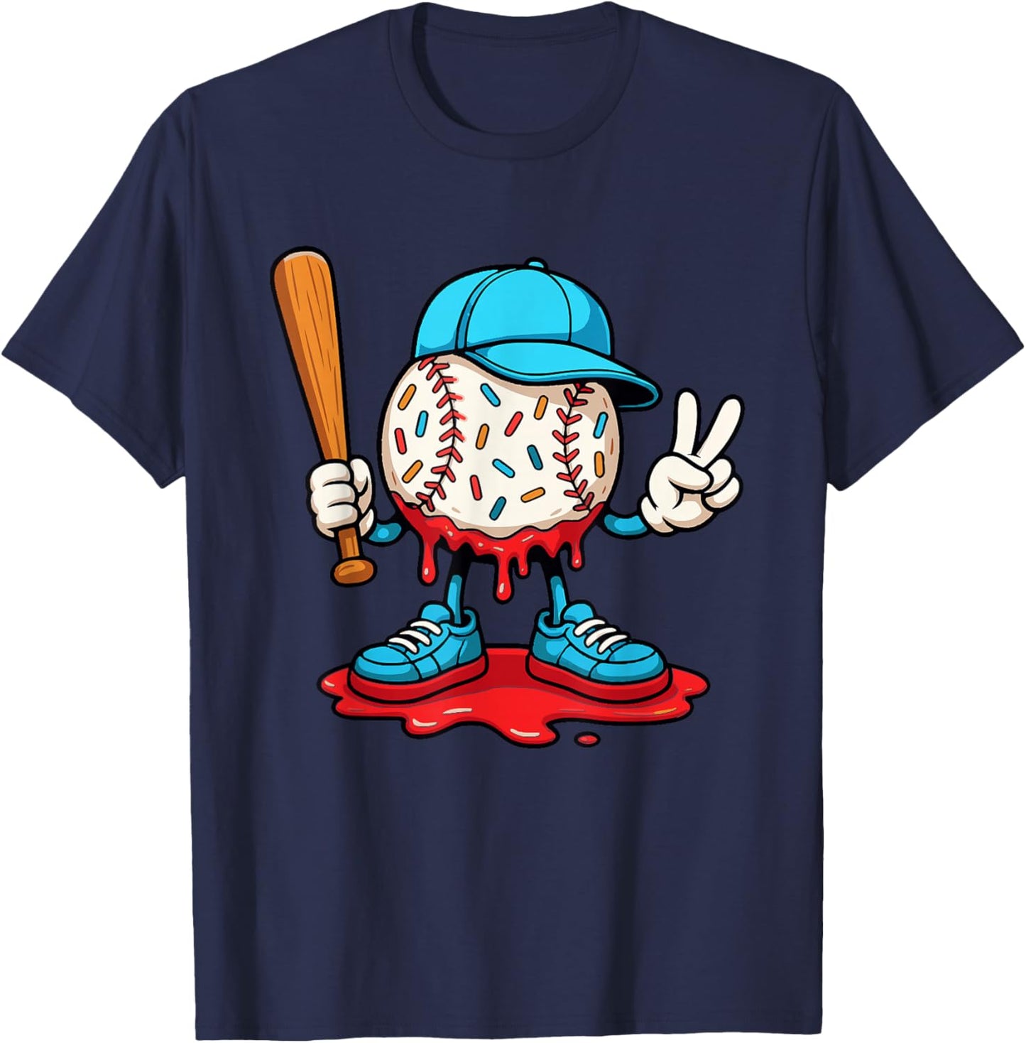 Baseball Drip for Boys Ice Cream Drip Baseball Sport Lover T-Shirt - T-Shirt | Navy