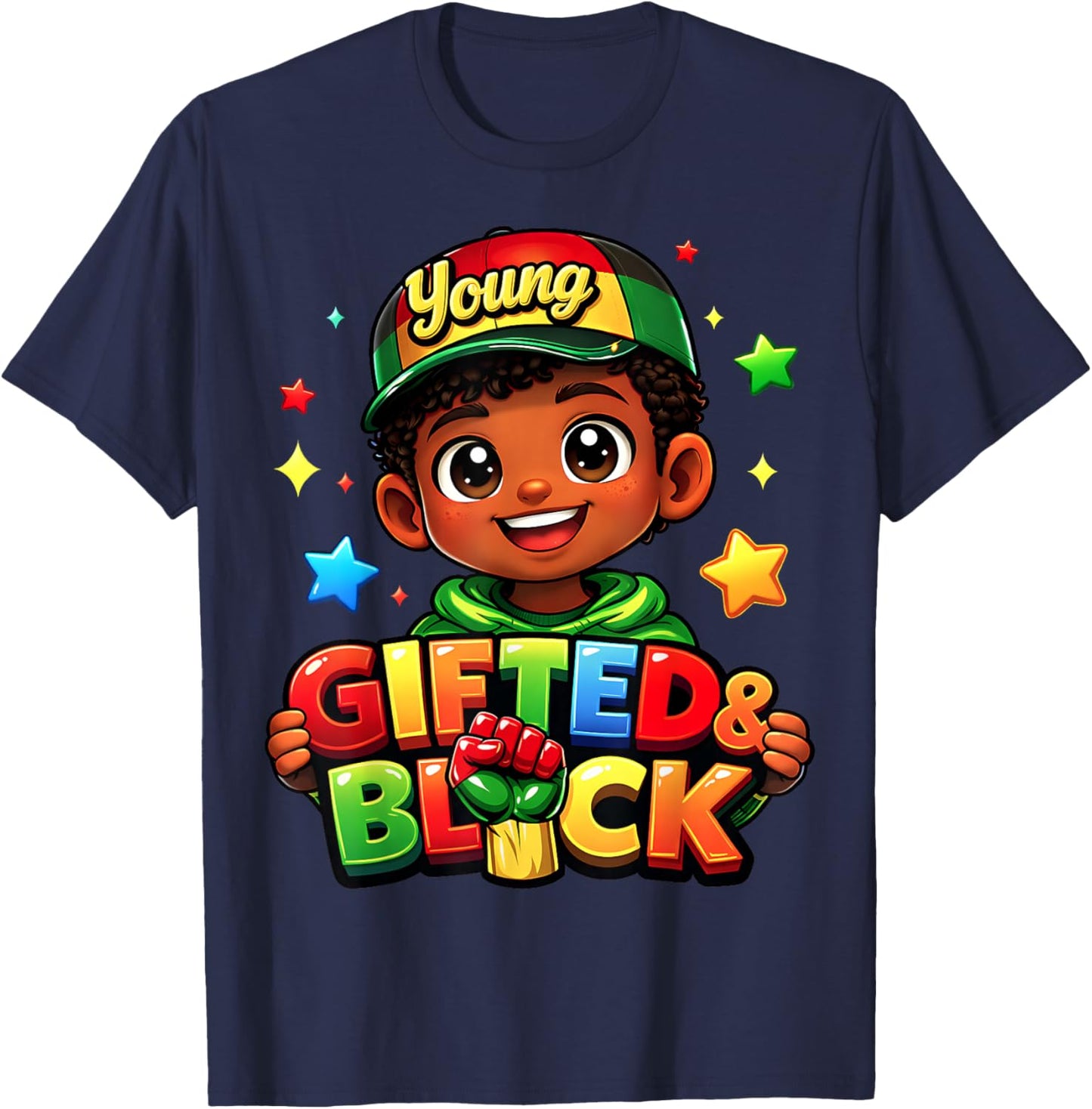Young Gifted & Black History Month African American Boy Kids T-Shirt - T-Shirt | Navy