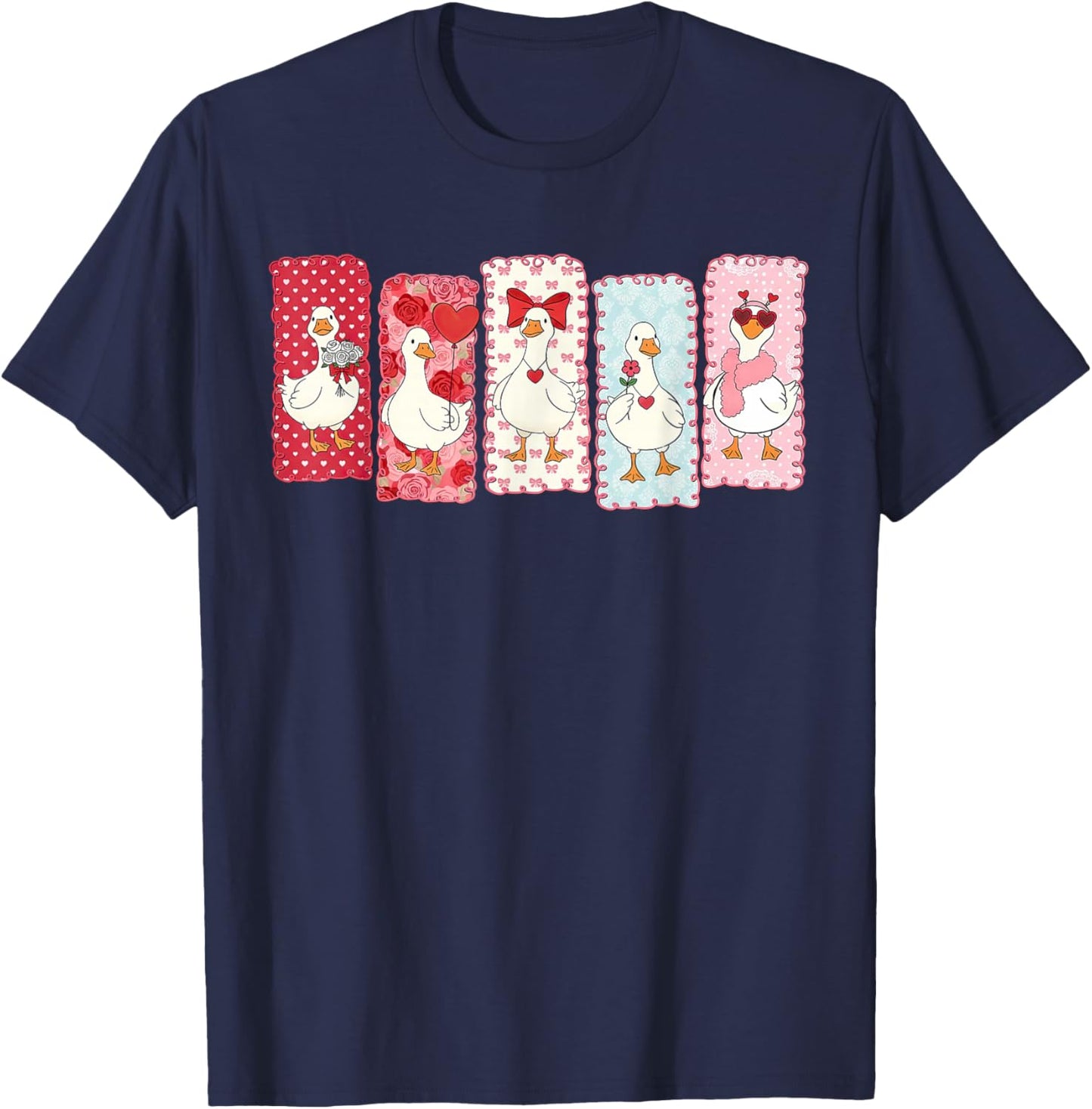 Cute Valentine Love Goose Portraits Coquette T-Shirt - T-Shirt | Navy