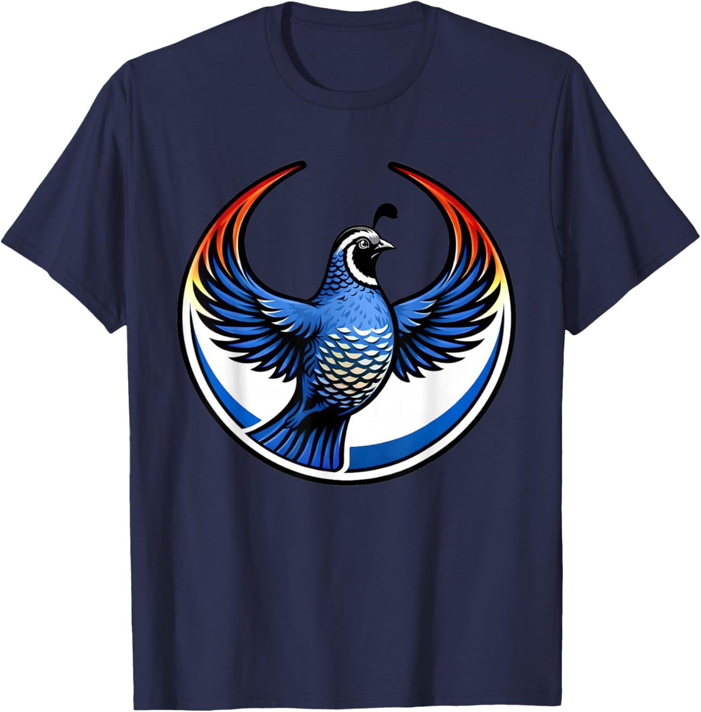 California Quail Wings Up Blue Circle Emblem T-Shirt - T-Shirt | Navy