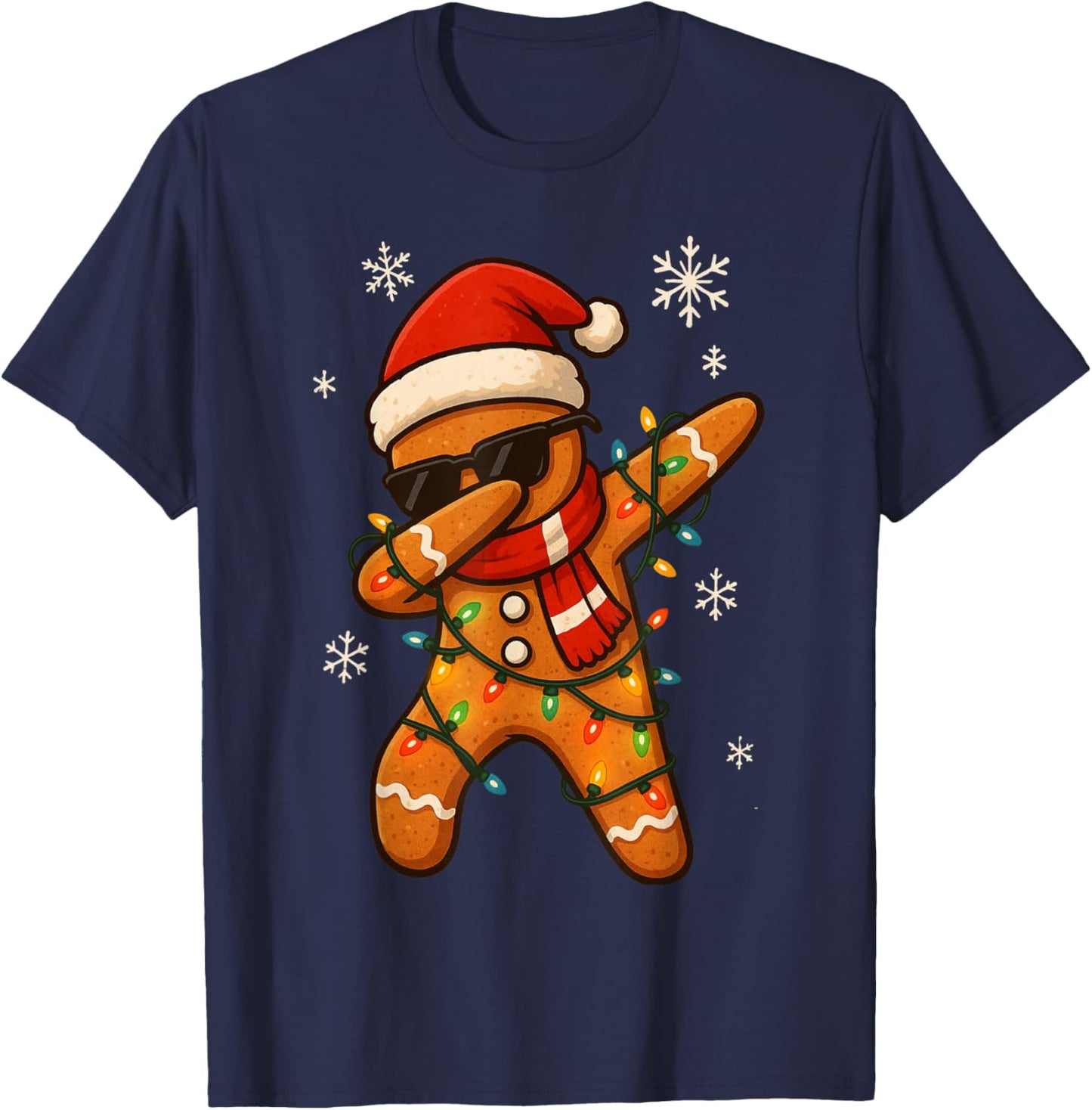 Dabbing Gingerbread Christmas Light Funny Xmas Dab Men Boys T-Shirt - T-Shirt | Navy