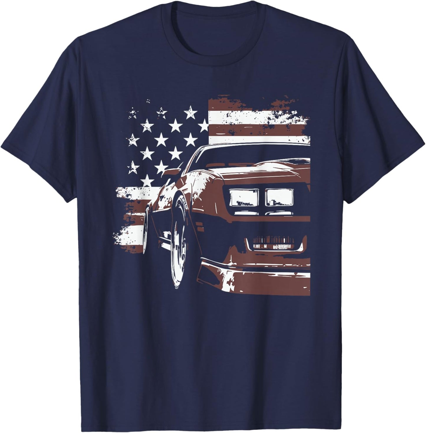 Patriotic Muscle Car IROC Z Front Headlight Corner USA Flag T-Shirt - T-Shirt | Navy