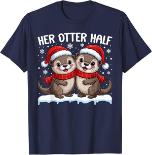 Inapproprite Christmas Funny Her Otter Half Embrassing Adult T-Shirt - T-Shirt | Navy