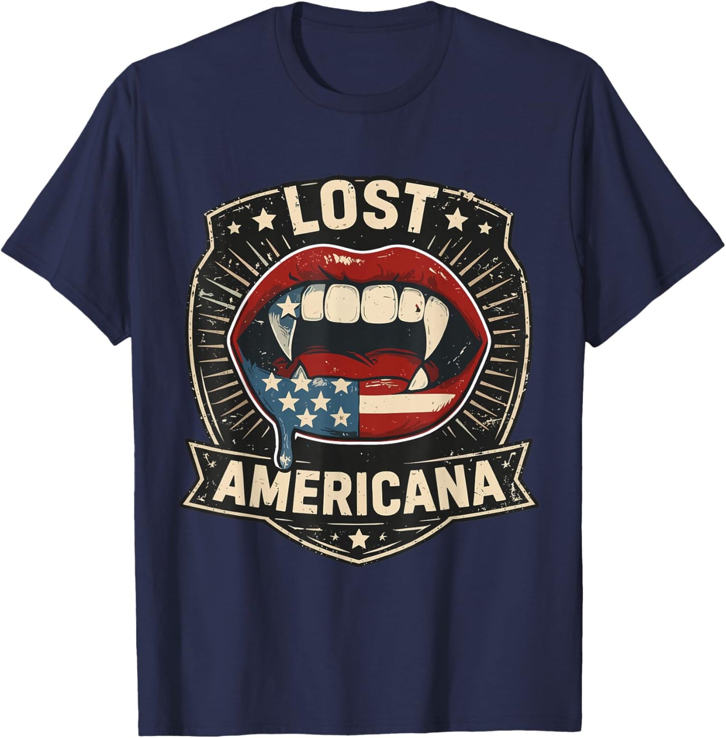 Lost Americana Vampire Patriotic Retro USA T-Shirt - T-Shirt | Navy
