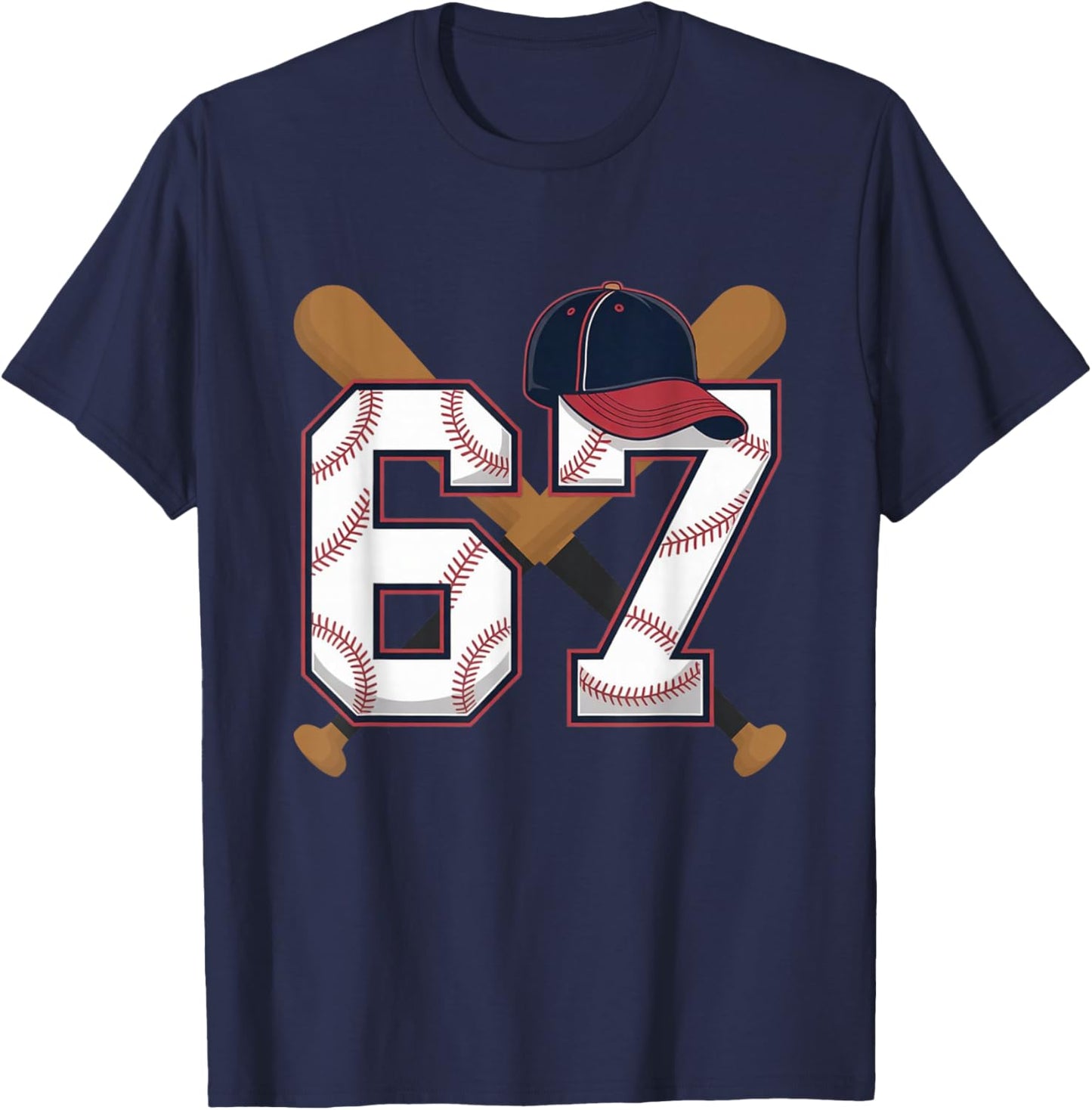 Baseball Number 67 Player Or 67th Birthday T-Shirt - T-Shirt | Navy