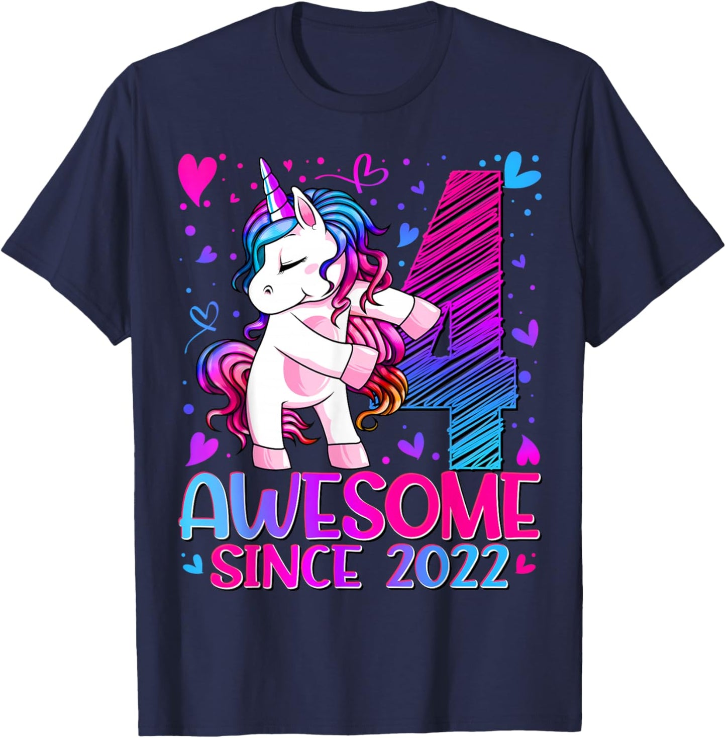 4th Birthday Shirt Girl 4 Year Old Gifts 4 Birthday Girl T-Shirt - T-Shirt | Navy