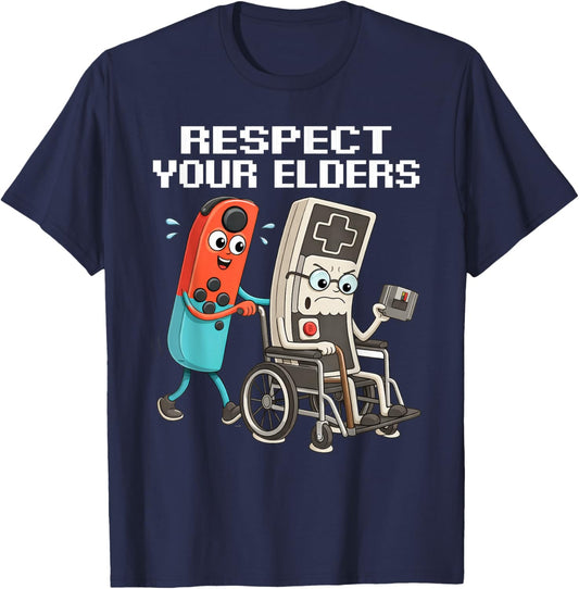 Respect Your Elders Retro Gaming Funny Gamer Controller 80s T-Shirt - T-Shirt | Navy