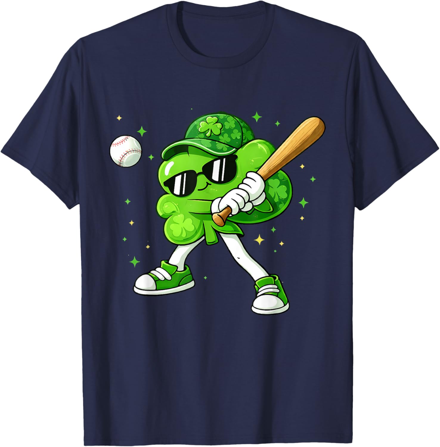 Lucky Shamrock Playing Baseball Funny St Patrick's Kids Boys T-Shirt - T-Shirt | Navy
