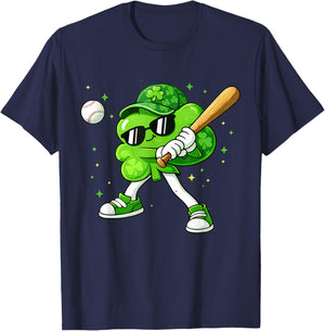 Lucky Shamrock Playing Baseball Funny St Patrick's Kids Boys T-Shirt - T-Shirt | Navy