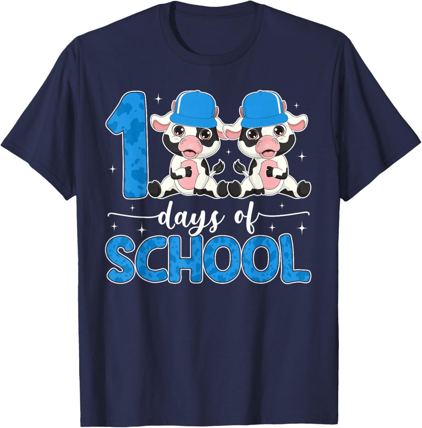 100 Days of School Cows 100 Days Smarter Students Boys Kids T-Shirt - T-Shirt | Navy