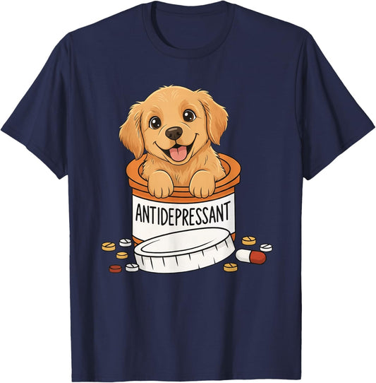 Funny Golden Retriever Anti Depressant Mom Dad Kids T-Shirt - T-Shirt | Navy