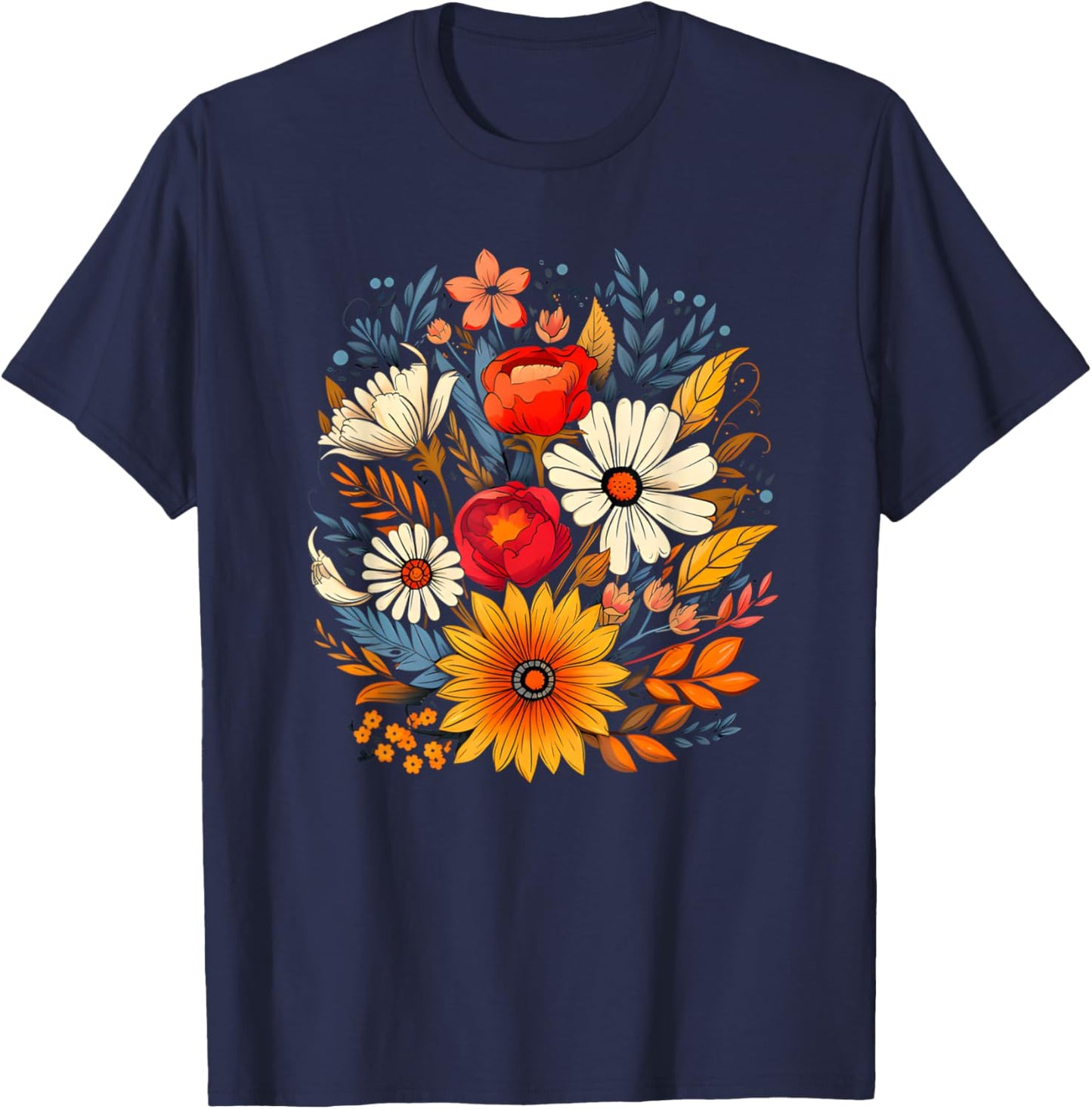 Floral Nature Flower Boho Wildflower Lover T-Shirt - T-Shirt | Navy