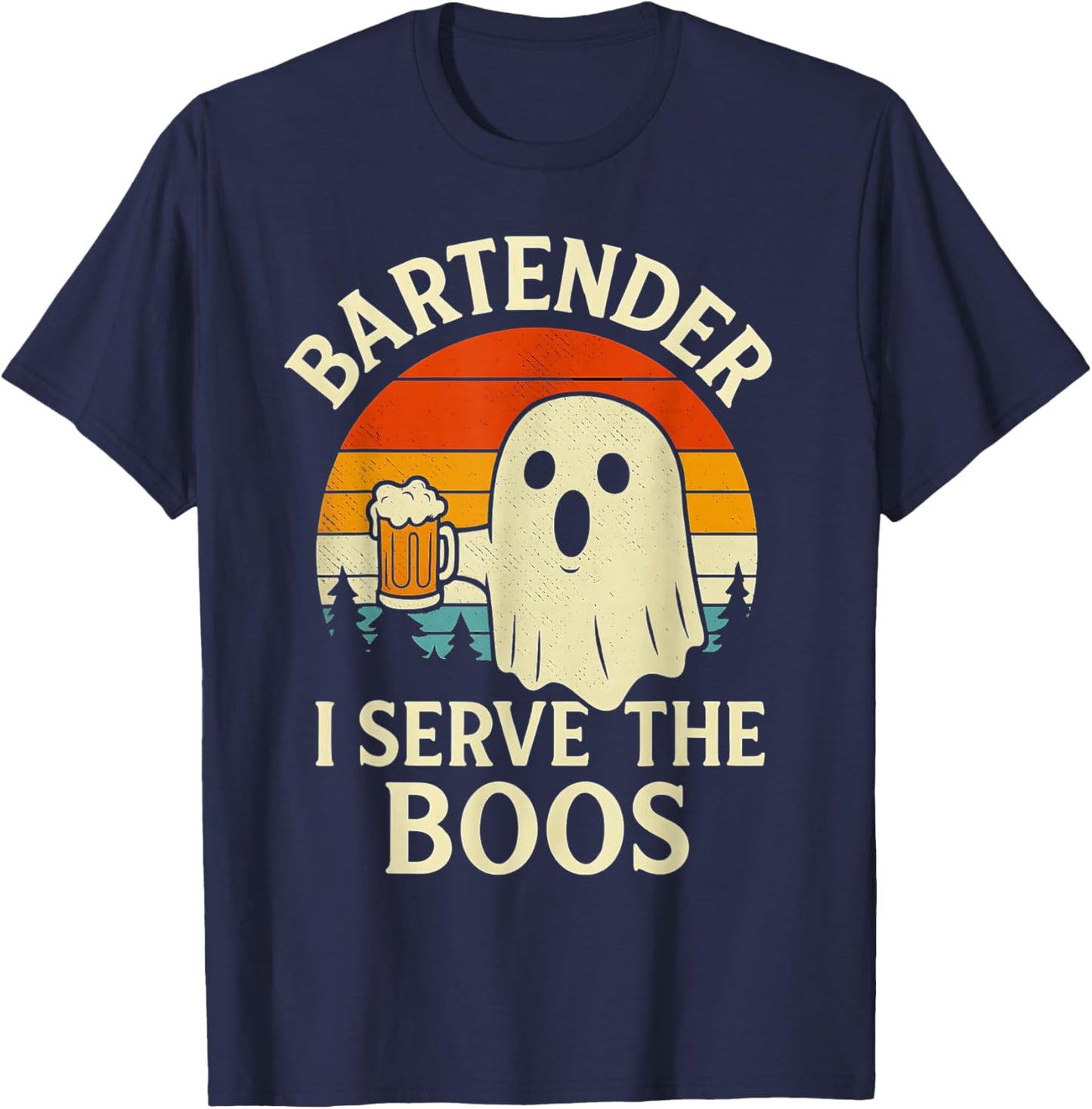 Halloween Bartender Ghost Serve Boos Funny Costume Men Women T-Shirt - T-Shirt | Navy