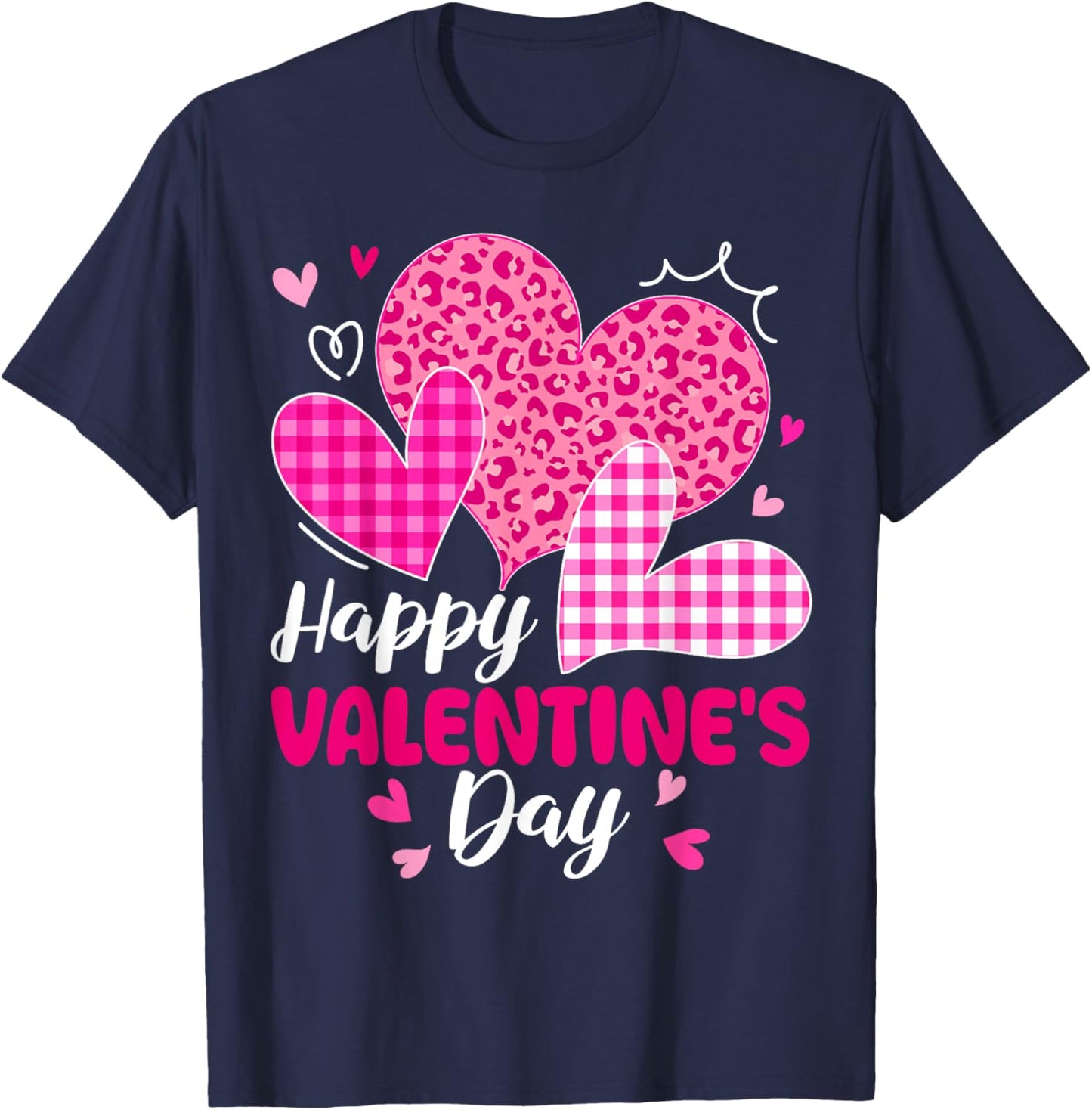Happy Valentines Pink Leopard Heart Outfit Women Girl T-Shirt - T-Shirt | Navy