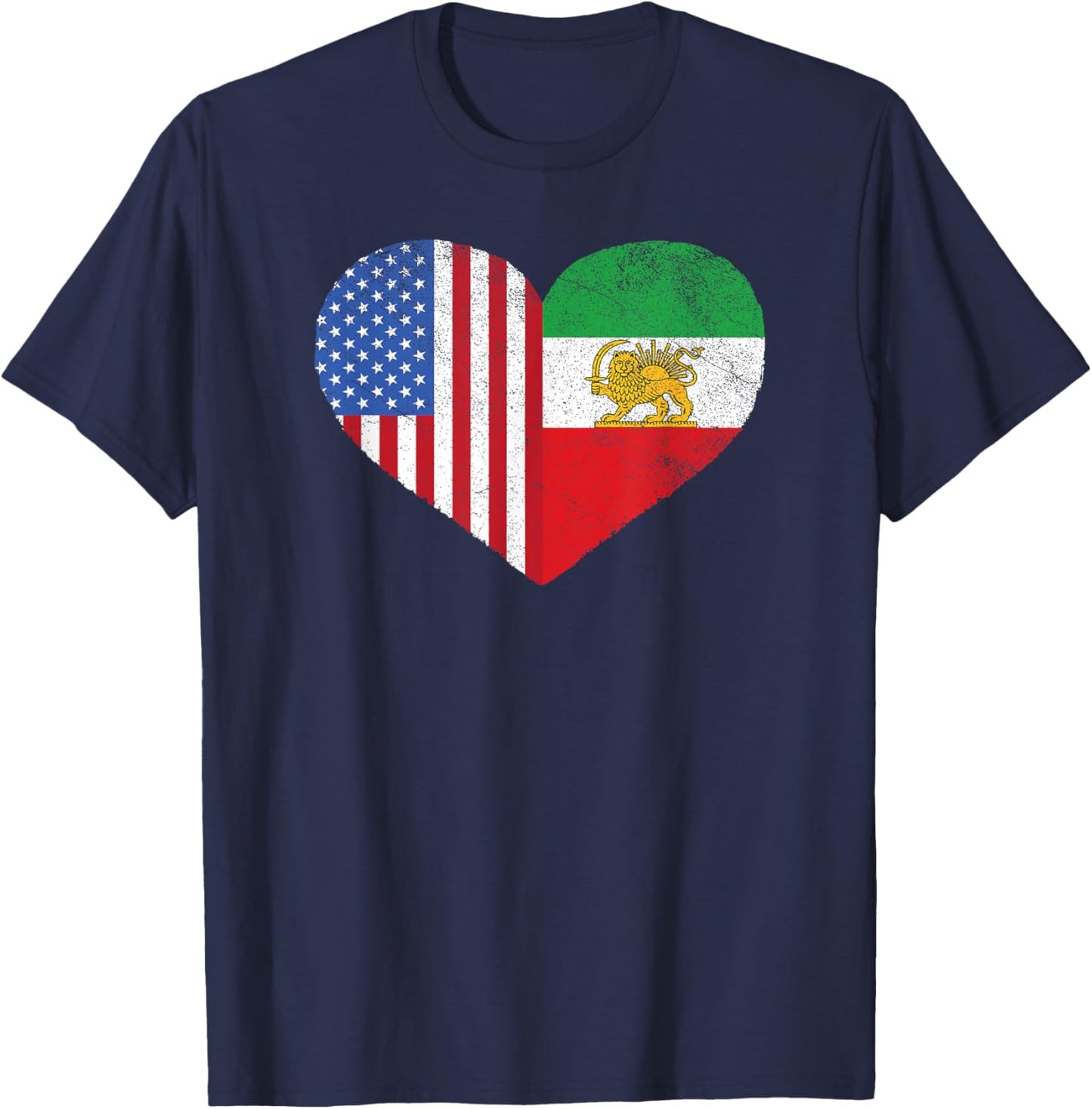 Persian American Flag Heart Persia USA T-Shirt - T-Shirt | Navy