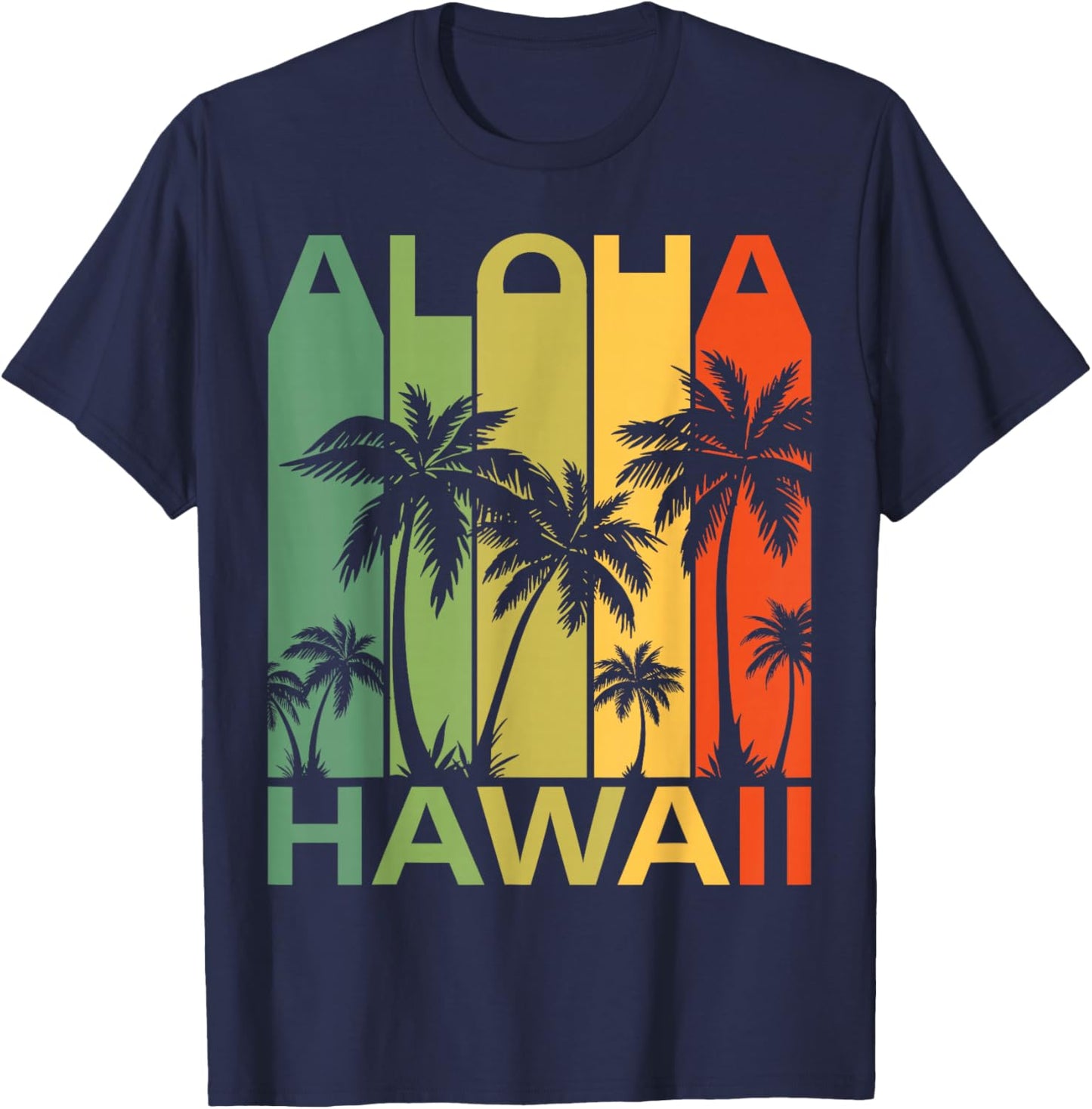Aloha Hawaii Palm Tree Tropical Hawaiian Island Retro Surfer T-Shirt - T-Shirt | Navy