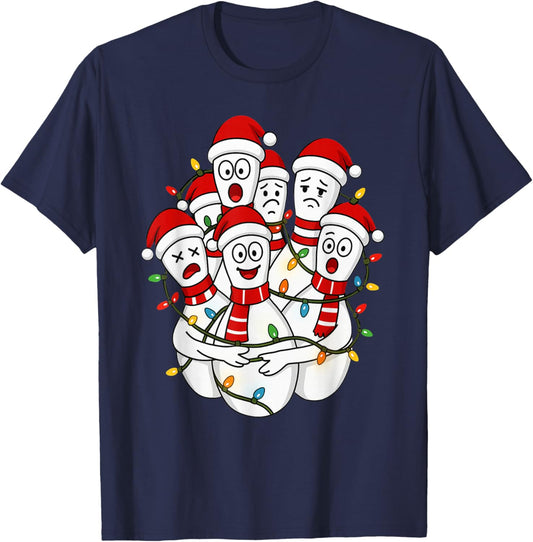 Funny Christmas Bowling Santa Bowling Pins Team Men Boys T-Shirt - T-Shirt | Navy