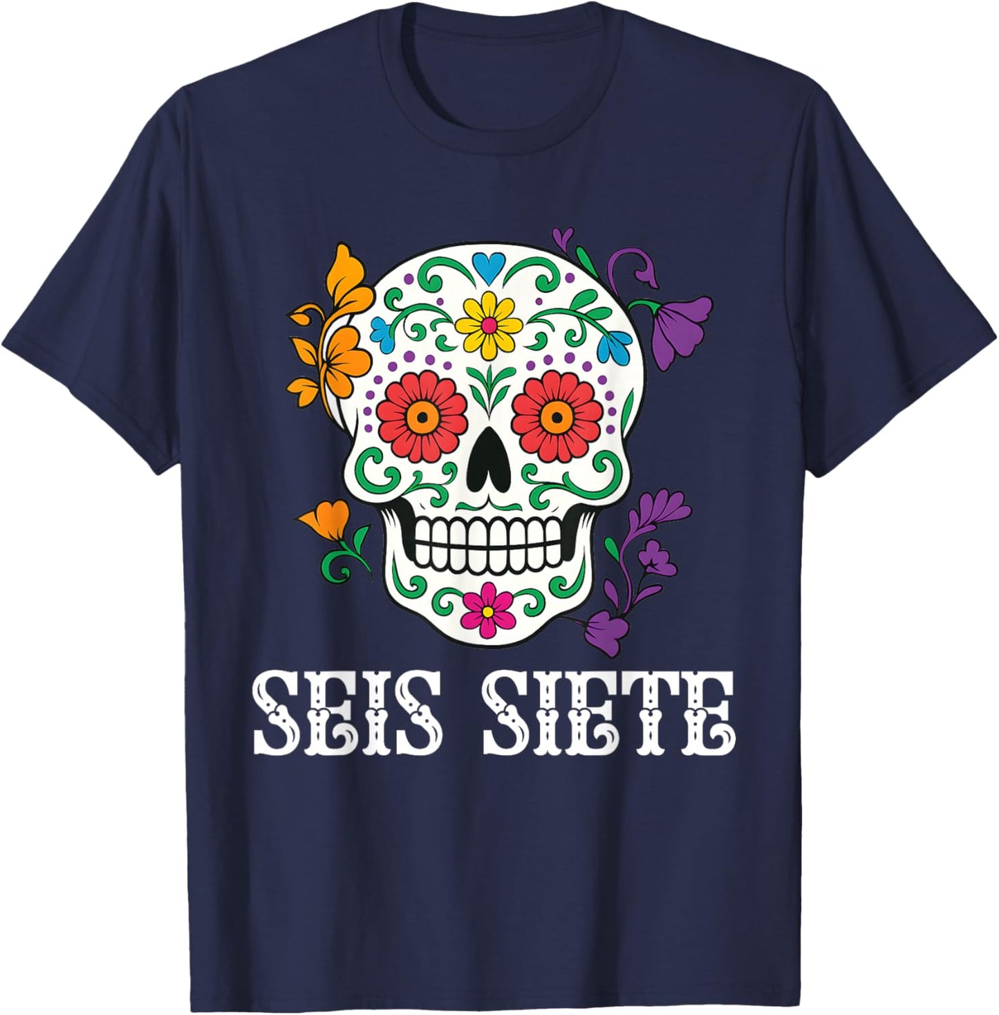 SEIS Siete Mexican Los Muertos Calaveras Sugar Skull 67 Boys T-Shirt - T-Shirt | Navy