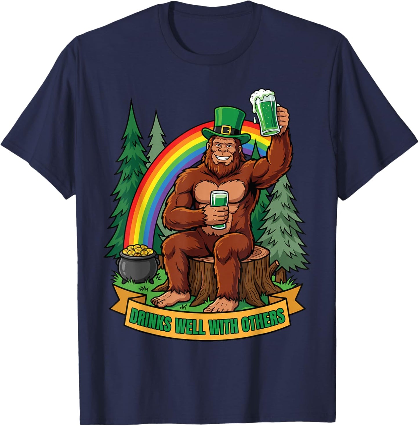 Lucky Sasquatch St Patricks Day Bigfoot Shamrock Irish T-Shirt - T-Shirt | Navy