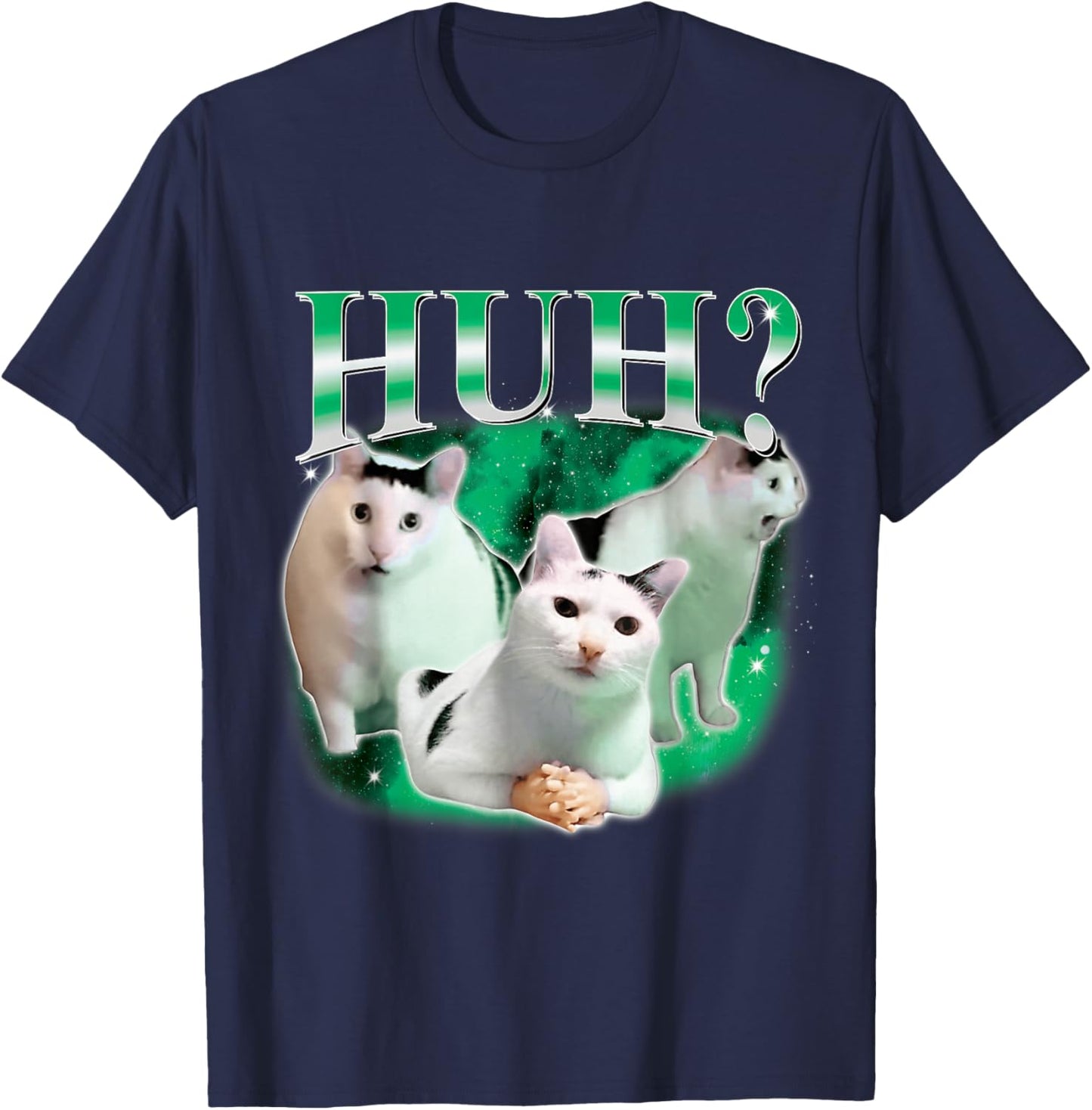 Huh Funny Dank Cat Stupid Oddly Specific Cat Meme Bootleg T-Shirt - T-Shirt | Navy