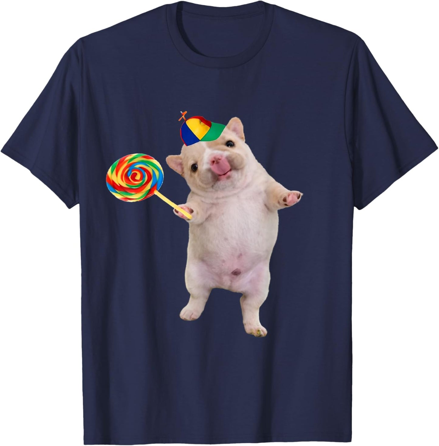 Silly Dog with Lollipop Meme Dog Lover T-Shirt - T-Shirt | Navy