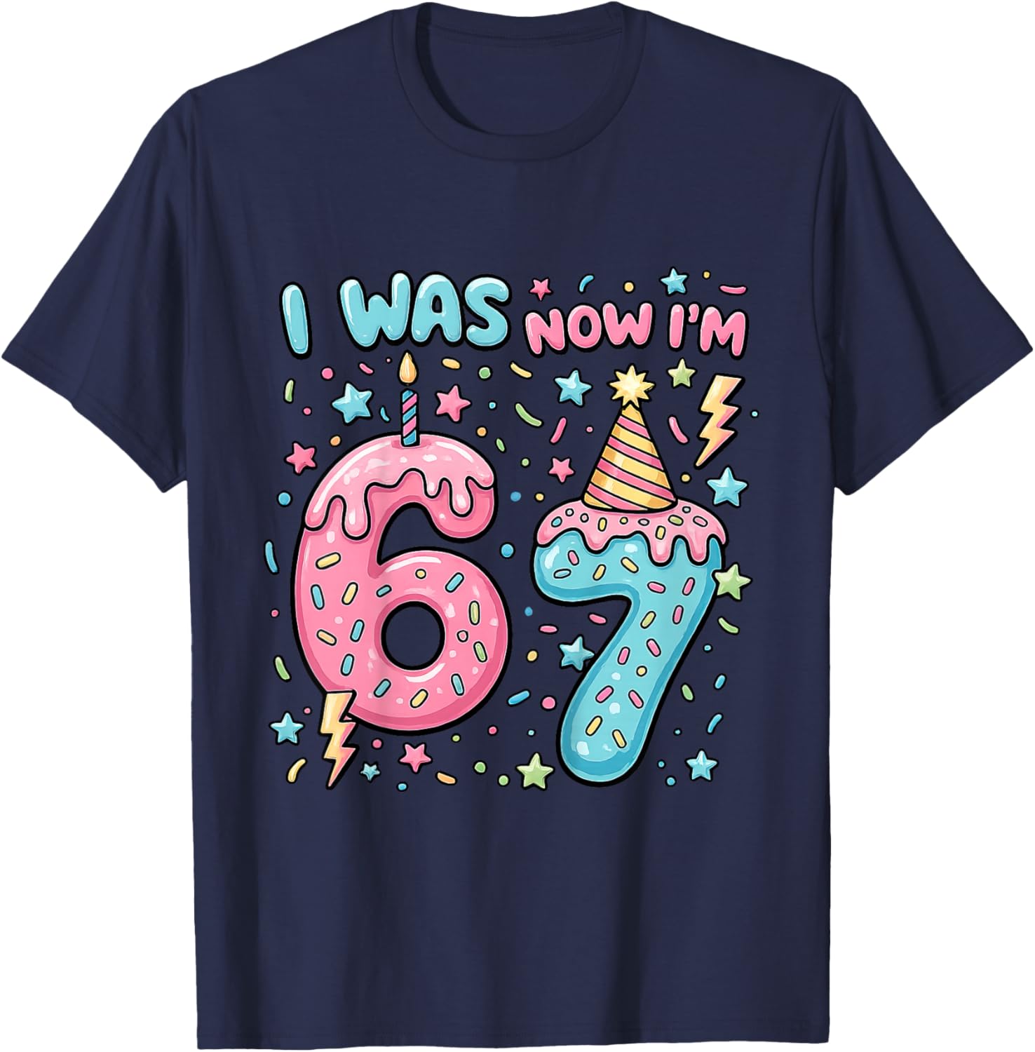 I was 6 Now Im 7 Birthday Shirt Dripping Style 7th Birthday T-Shirt - T-Shirt | Navy
