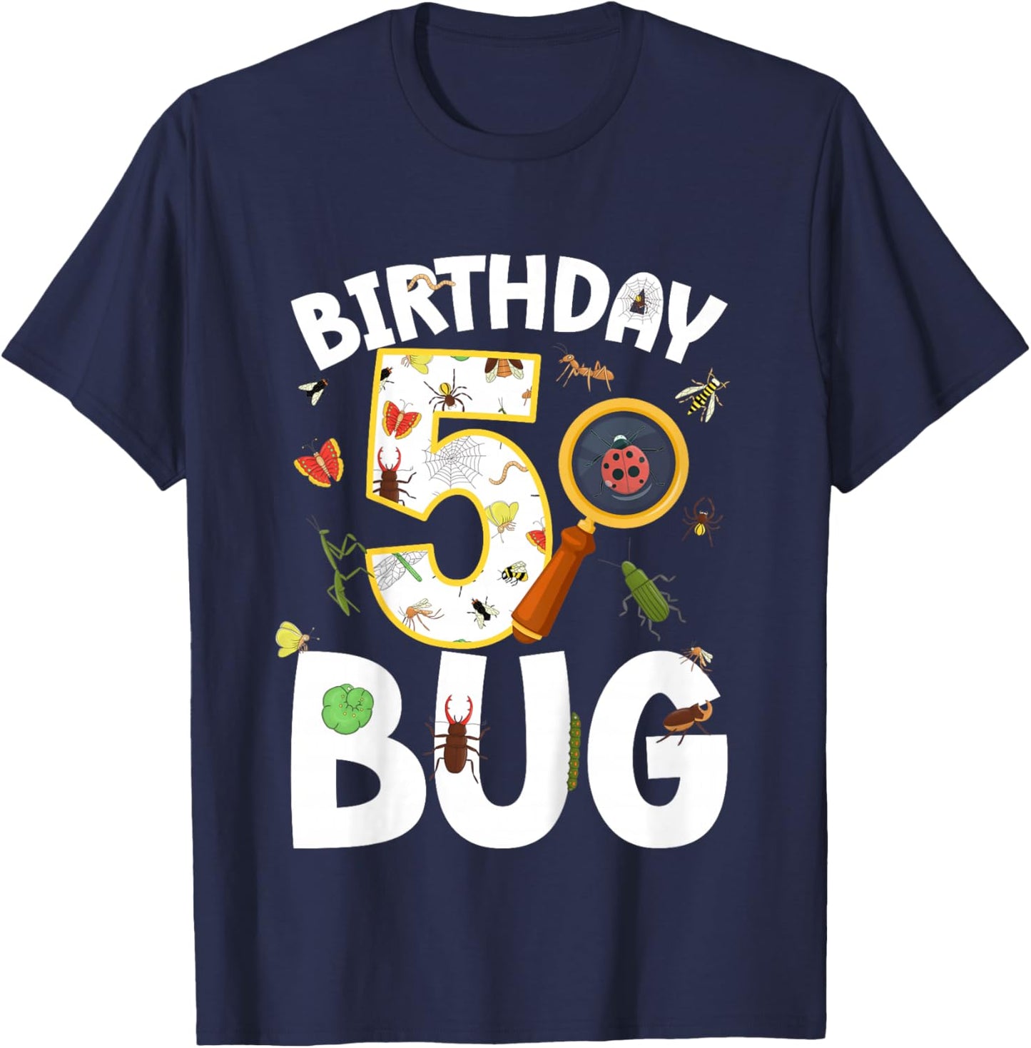 5th Bug Birthday Party 5 Year Old Bugs Birthday T-Shirt - T-Shirt | Navy