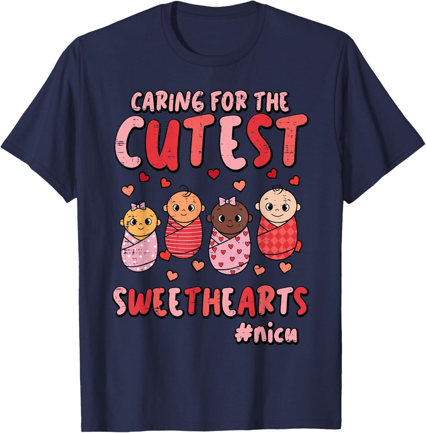 Valentines Day Nicu Nurse Caring Sweethearts Scrub Women T-Shirt - T-Shirt | Navy