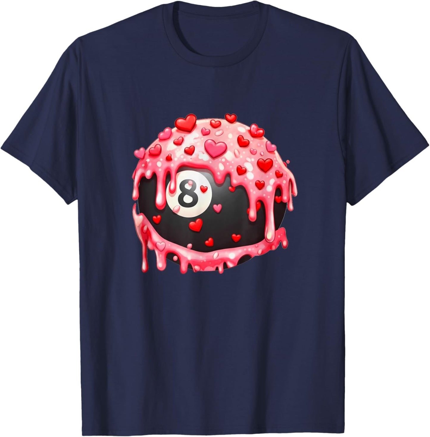 Billiards Valentines Day Ice Cream Drip Heart Boys Girls T-Shirt - T-Shirt | Navy