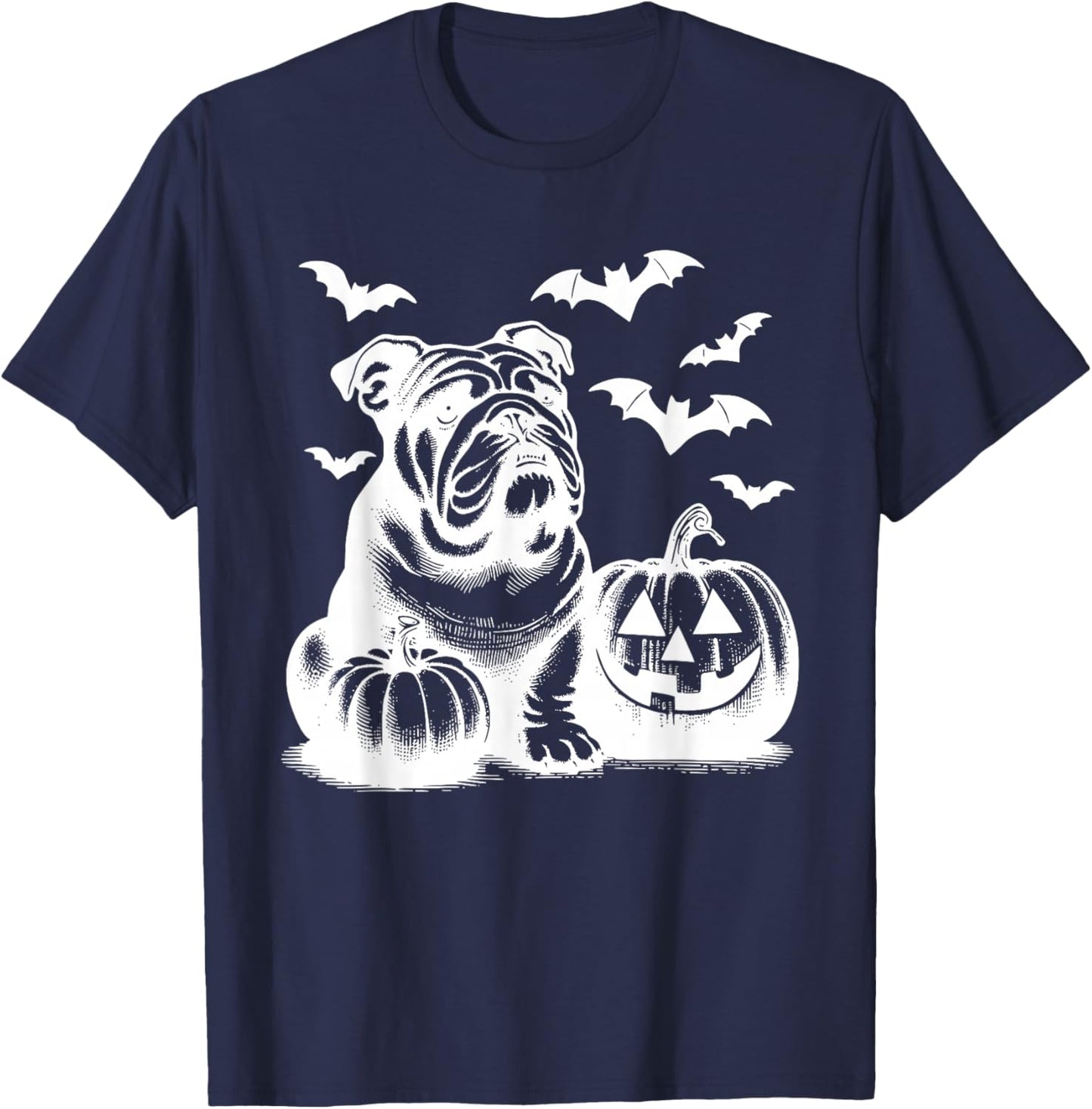 Halloween English Bulldog Pumpkin T-Shirt - T-Shirt | Navy