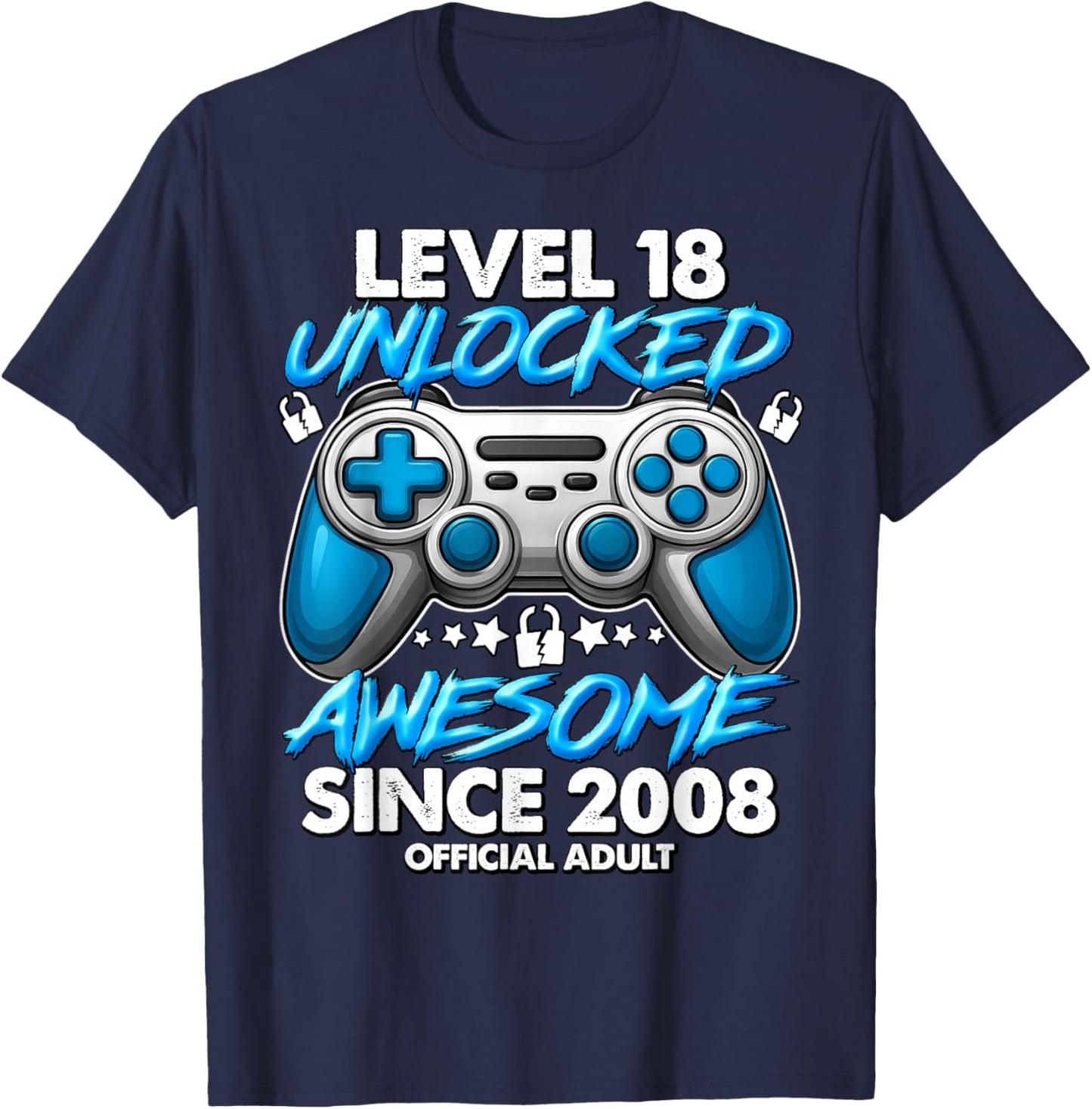 Official Adult Level 18 Unlocked Boys 18th Birthday Boy T-Shirt - T-Shirt | Navy