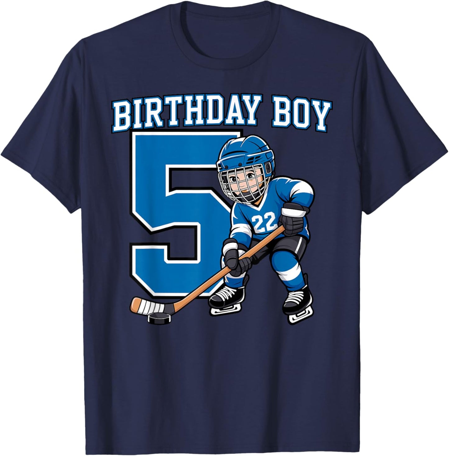 Ice Hockey 5 Years Birthday Boy 5th Bday Kids Hockey Party T-Shirt - T-Shirt | Navy