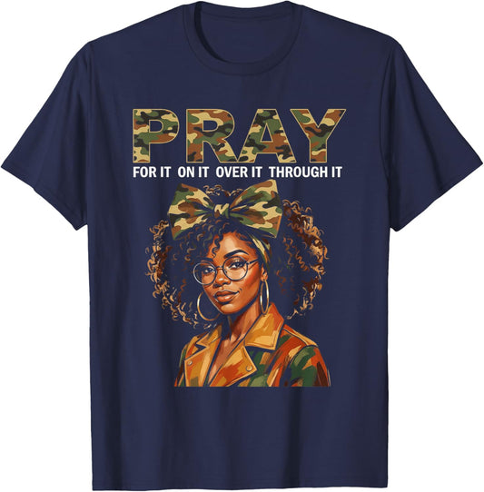 Pray for It Camo Woman Faith Overcome Spiritual Power T-Shirt - T-Shirt | Navy