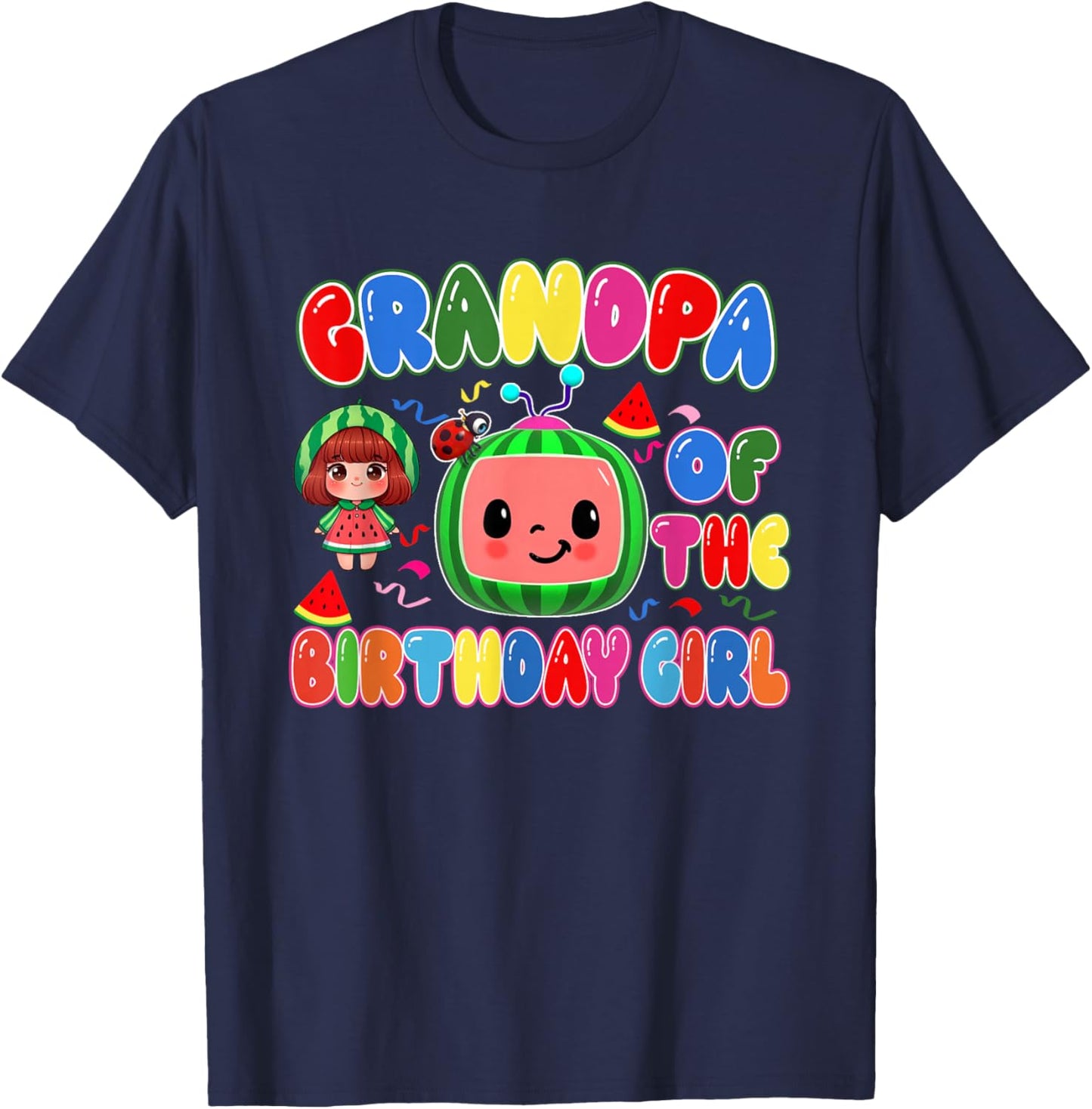 Grandpa of The Birthday Girl Melon Family Matching Funny T-Shirt - T-Shirt | Navy