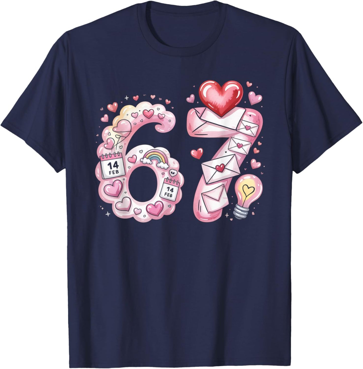 Cute 67 Hearts Number Six Seven Valentines Day Love Women T-Shirt - T-Shirt | Navy