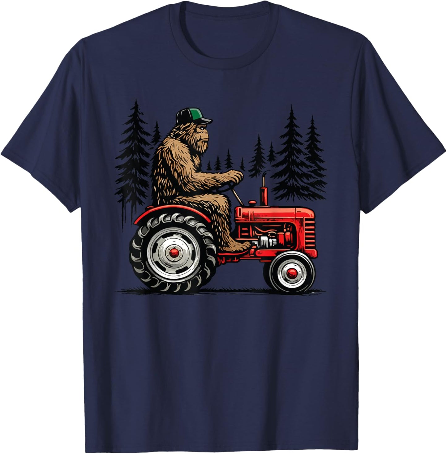 Bigfoot Tractor Farming Funny Farmer Sasquatch Lovers T-Shirt - T-Shirt | Navy