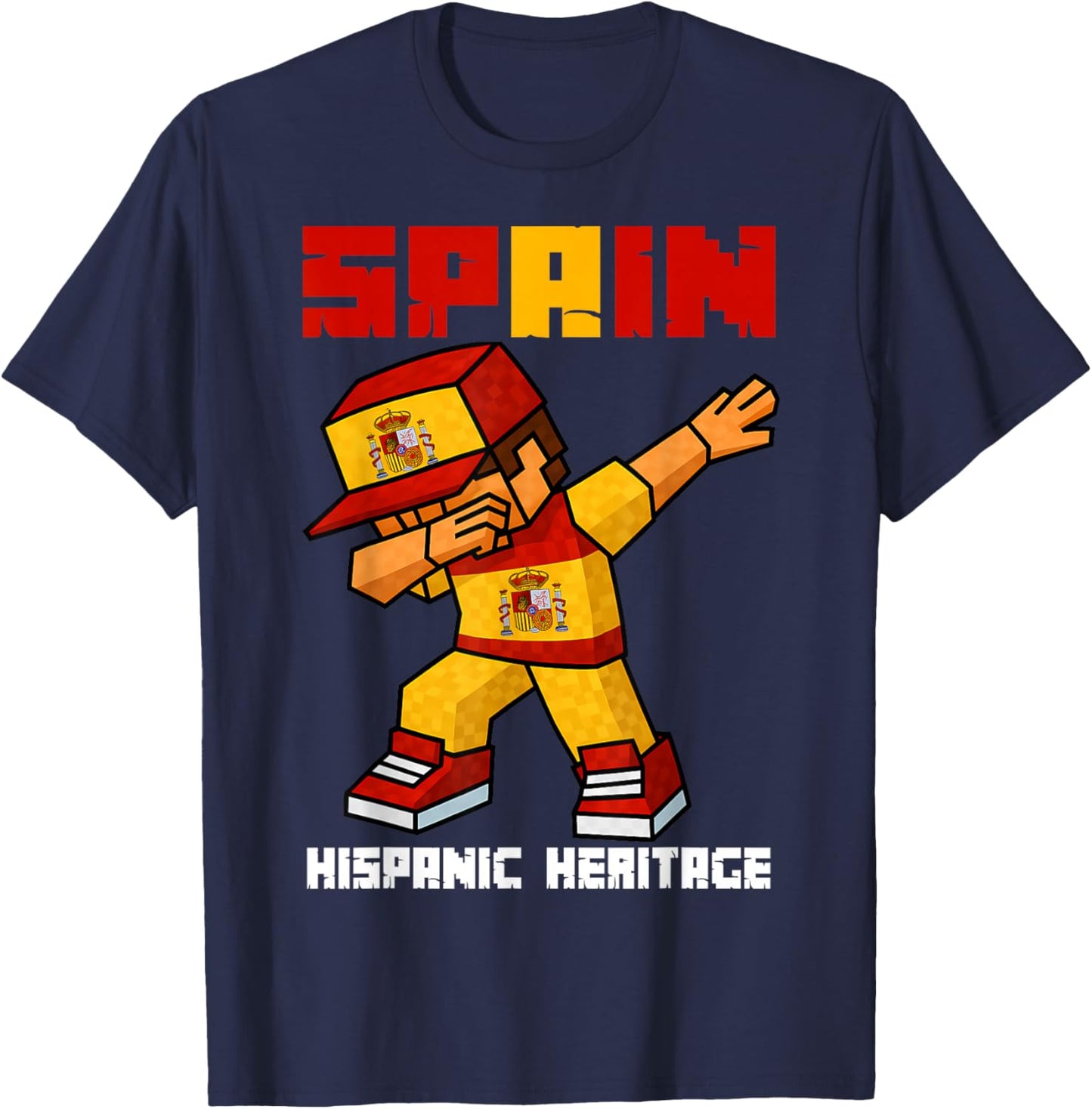 Spain Root Dab Boy Game Pixel Hispanic Heritage Spaniard Kid T-Shirt - T-Shirt | Navy