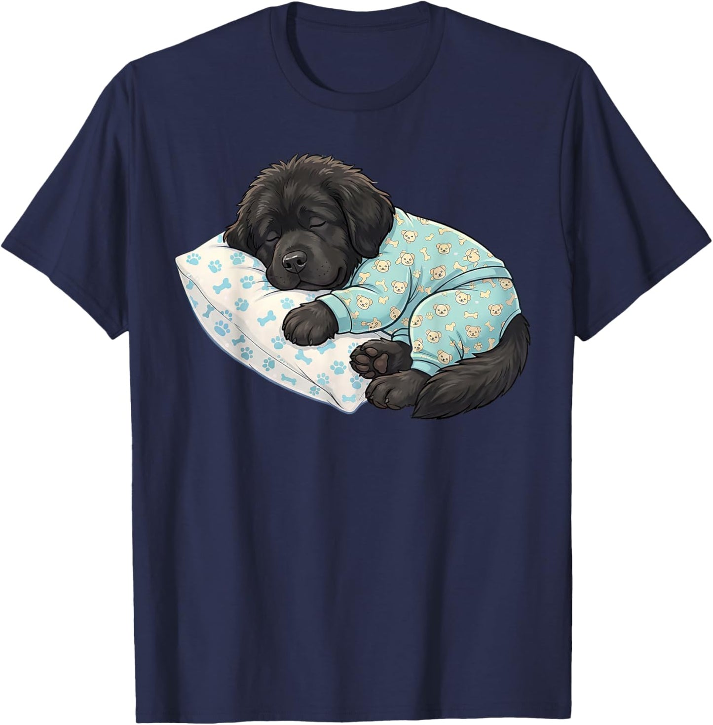Cute Newfoundland Dog Sleeping in Pajamas Bedtime Art T-Shirt - T-Shirt | Navy