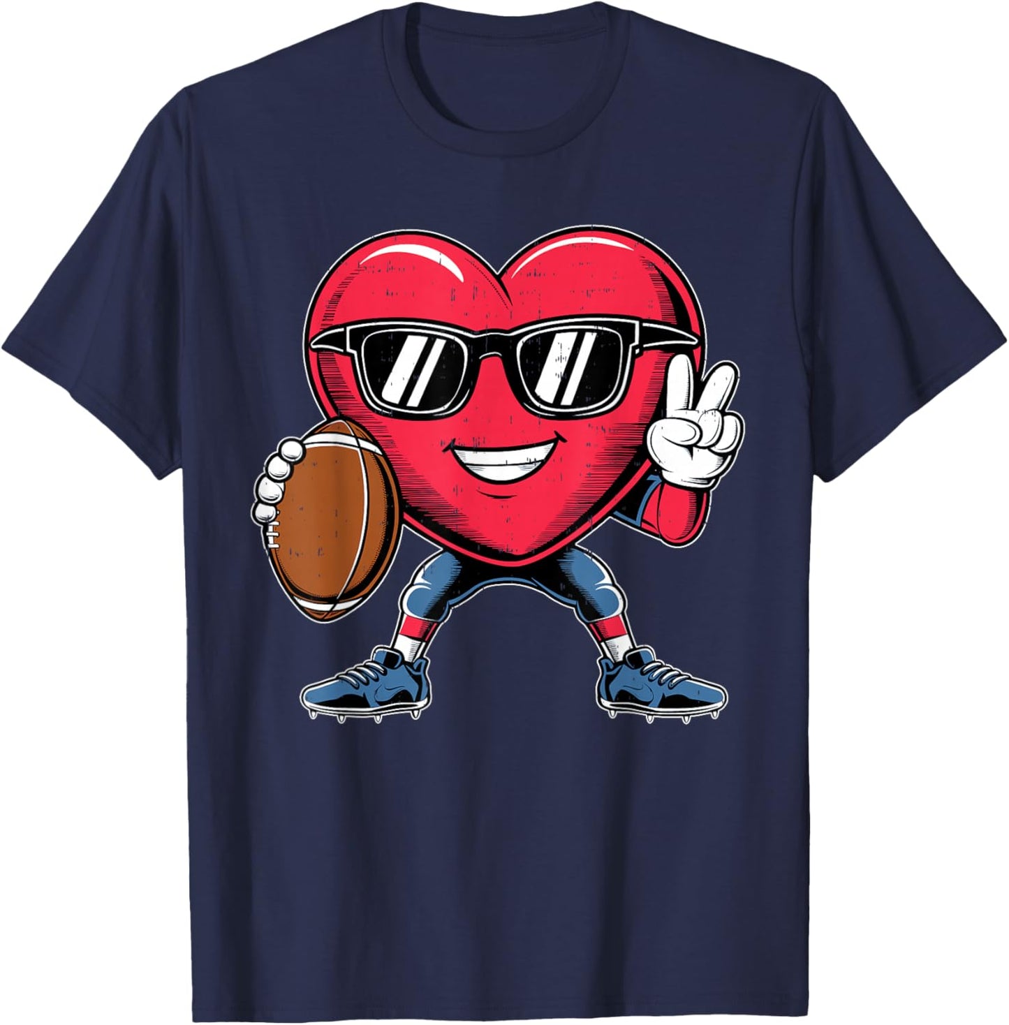 Heart Play Football Valentines Day for Teens Boys Girls Kids T-Shirt - T-Shirt | Navy