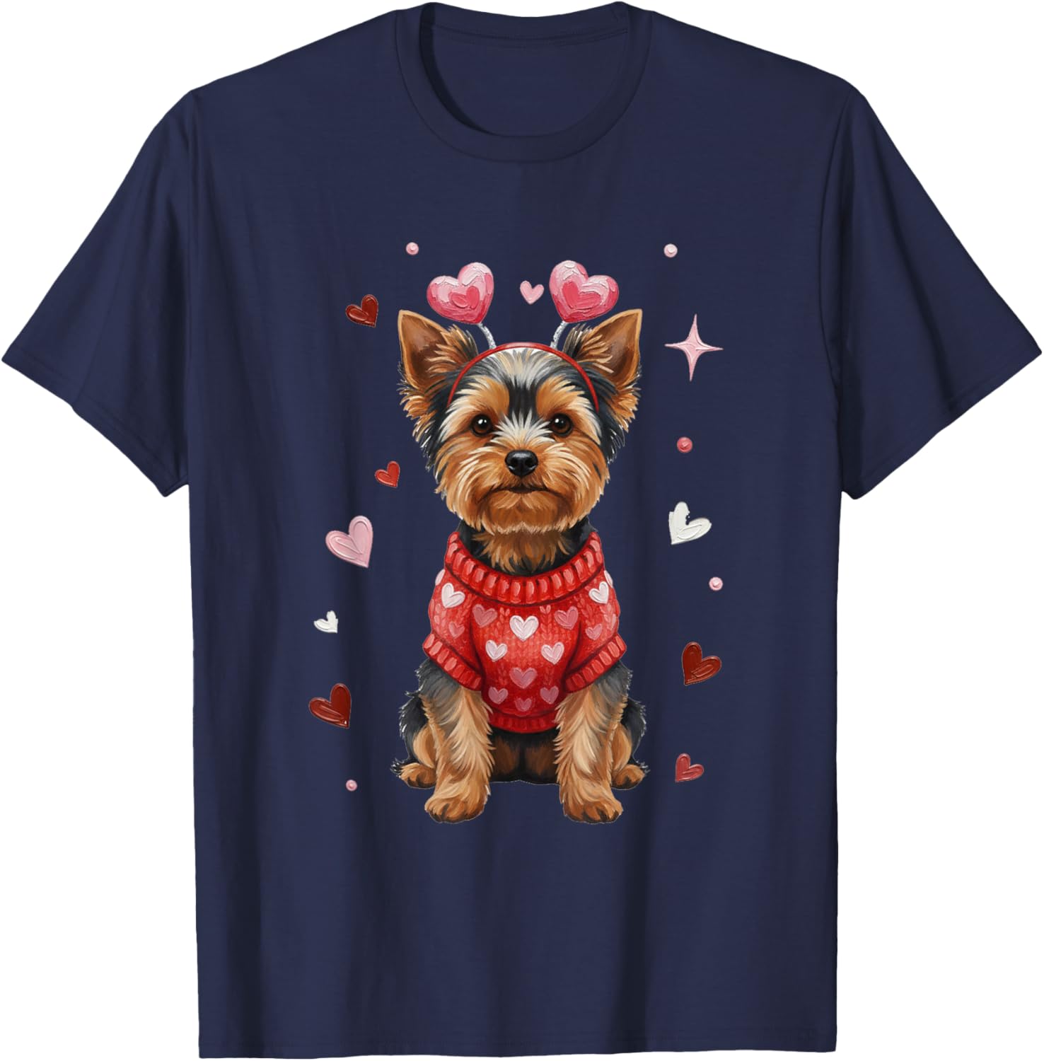 Cute Yorkshire Terrier Valentine Heart Valentines Day T-Shirt - T-Shirt | Navy