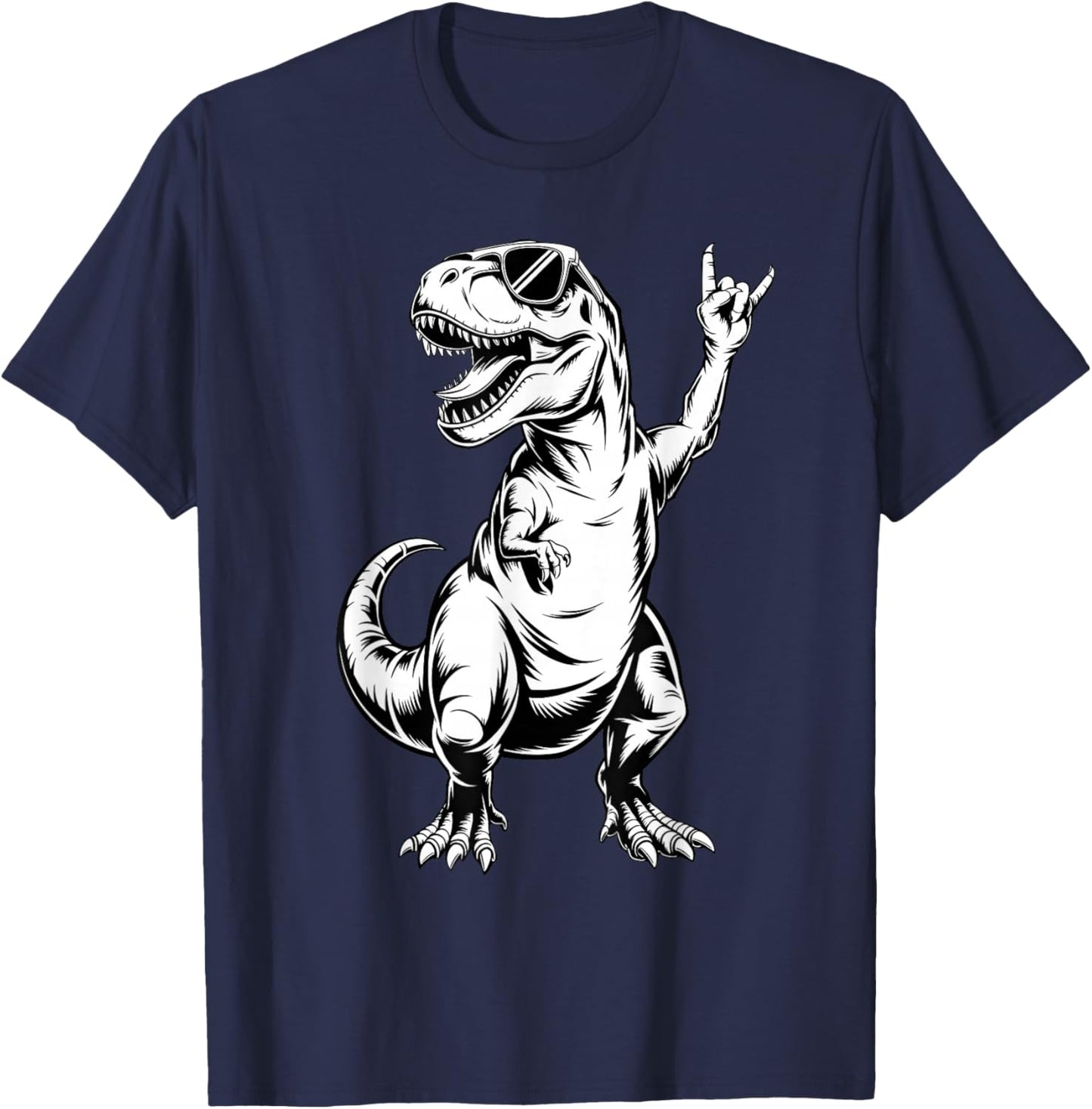 Dino Rock n Roll Rock Music Rock Dinosaur Men Women Kids T-Shirt - T-Shirt | Navy