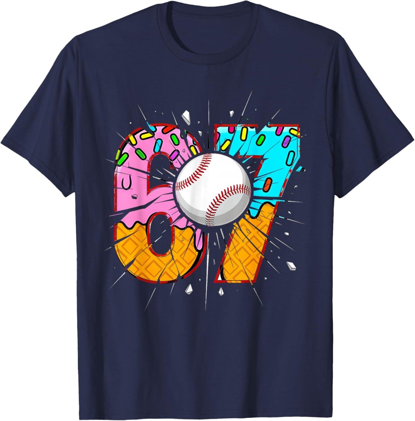 Funny 67 Six Seven 6 7 Boys 67 Baseball Ice Cream Drip 6 7 T-Shirt - T-Shirt | Navy