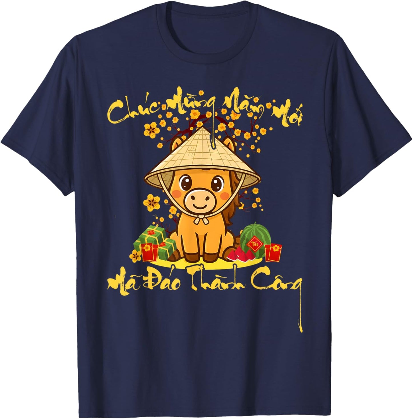 Cute Horse TET Vietnamese New Year 2026 Year of The Horse T-Shirt - T-Shirt | Navy