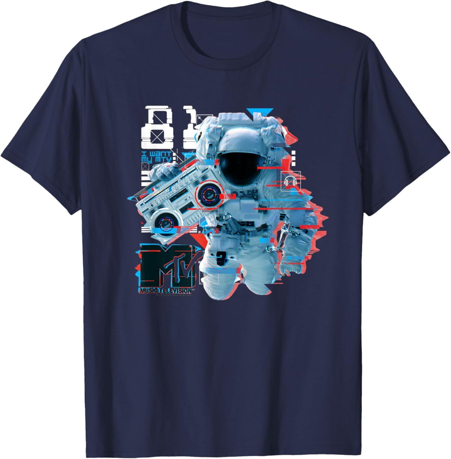 I Want My MTV Space Astronaut Ghetto Blaster T-Shirt - T-Shirt | Navy